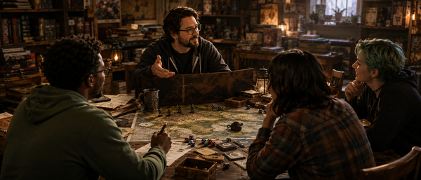 TTRPG GM at gaming table with players