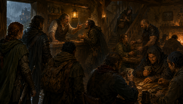Card cheats, bad deals, nervous couriers and tavern debts, players arrive in the middle of the action