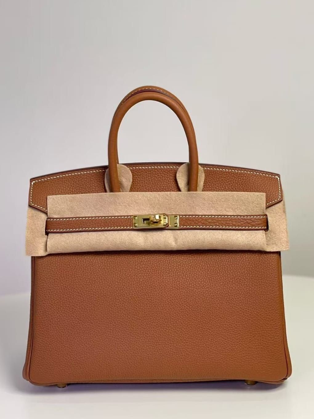 Hermes Birkin 25 Golden Brown Togo Leather Handbag Gold Hardware