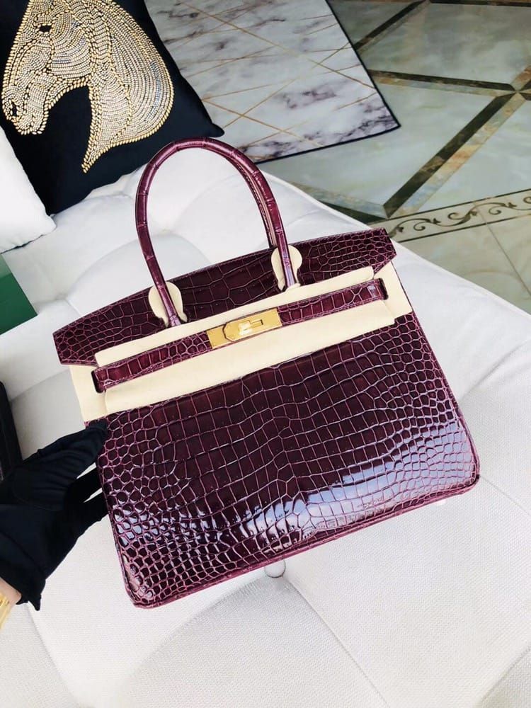 Hermès Birkin 30 Bordeaux Red Crocodile Leather Handbag Gold Hardware