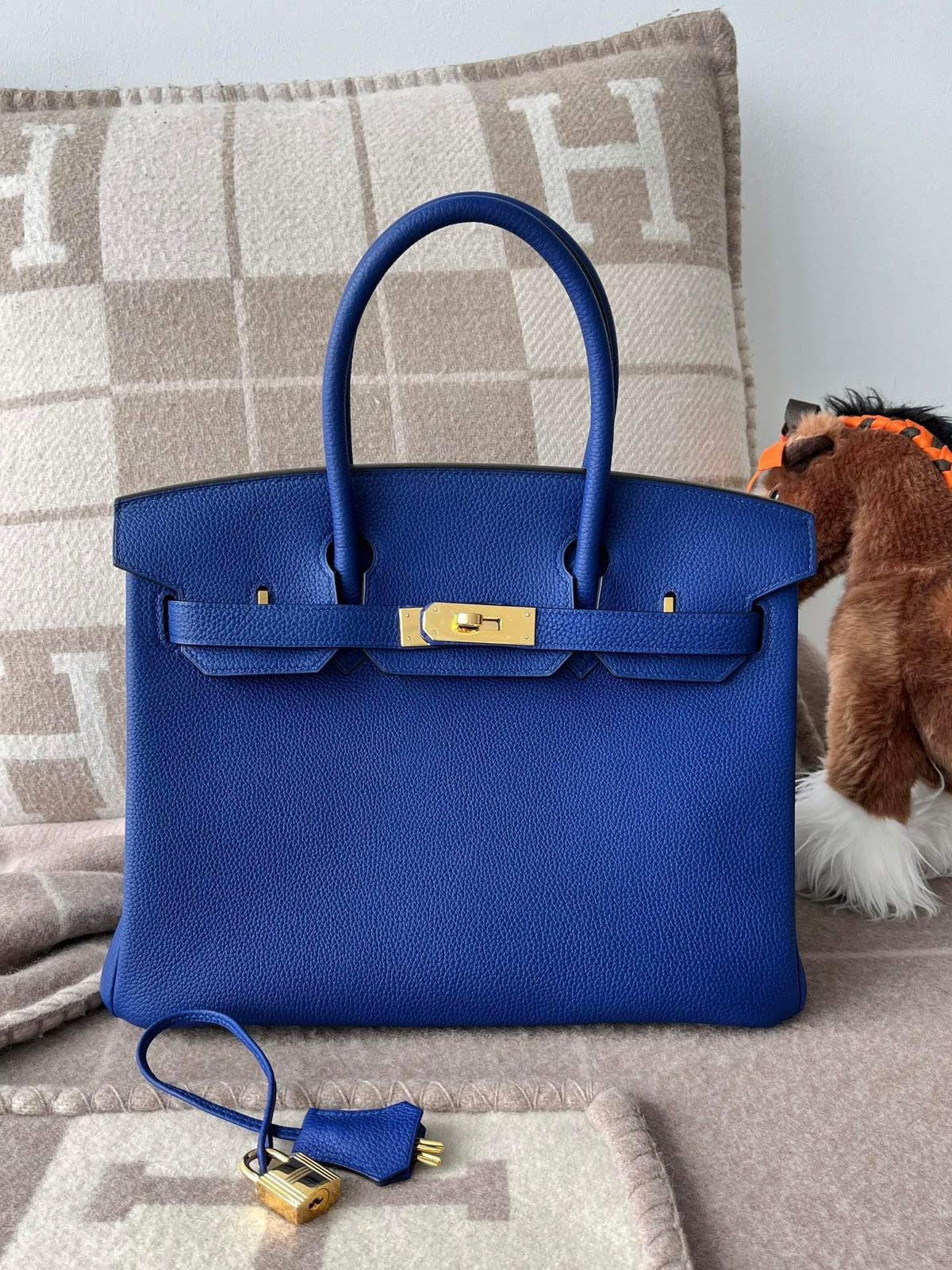 Hermès Birkin 30 Bleu Electric Togo Leather Handbag Gold Hardware