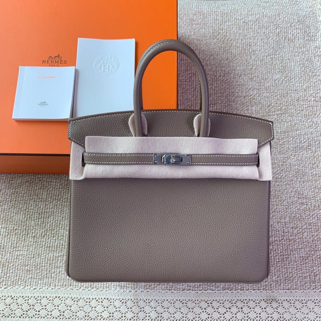 Hermès Birkin 25 Elephant Grey Togo Leather Handbag Palladium Hardware
