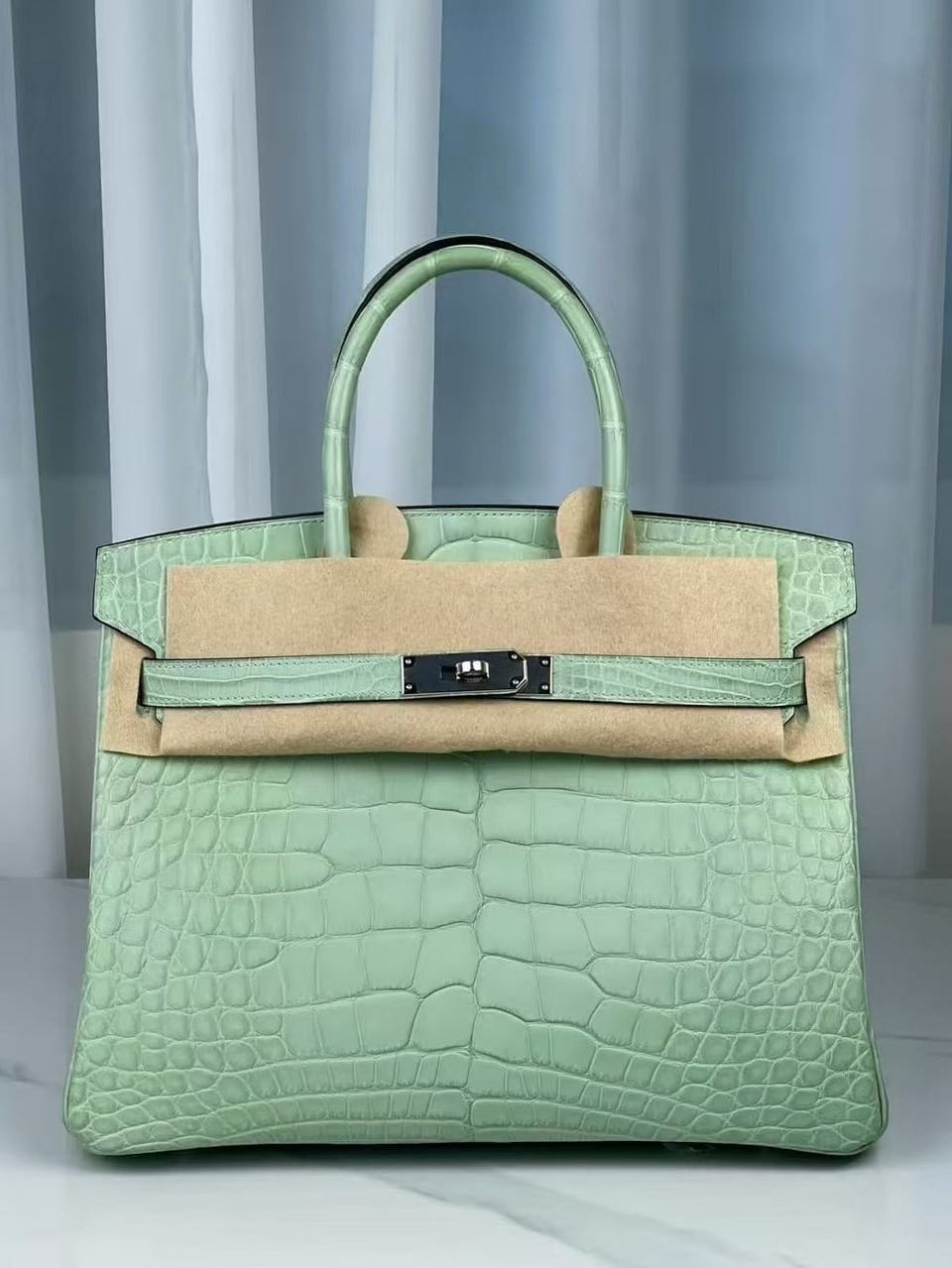 Hermès Birkin 30 Water Green（Vert d'eau） Matte Alligator Leather Handbag Palladium Hardware