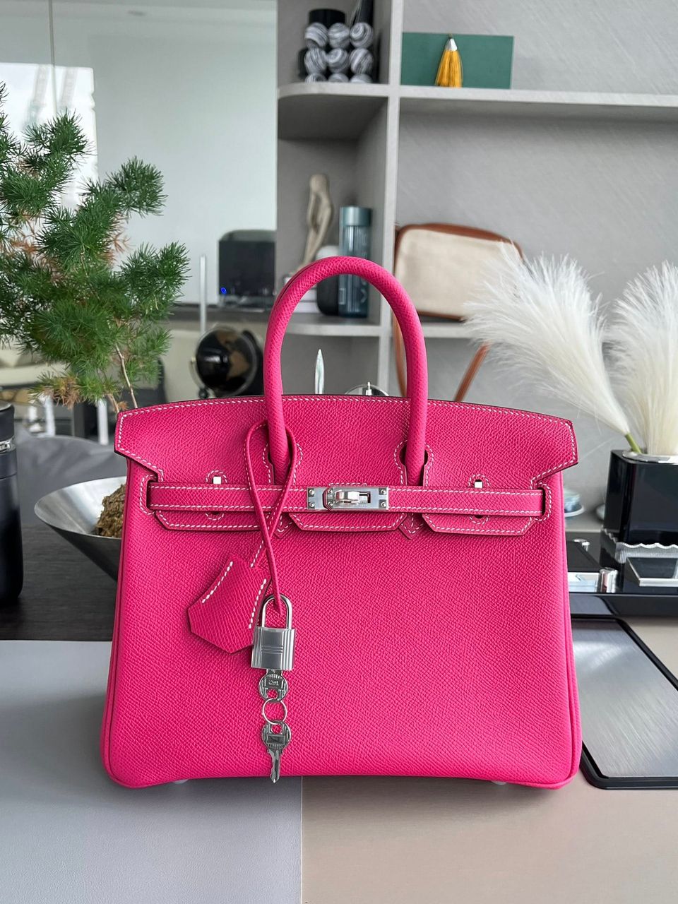 Hermès Birkin 25 Rose Tyrien Epsom Leather  Handbag Palladium Hardware