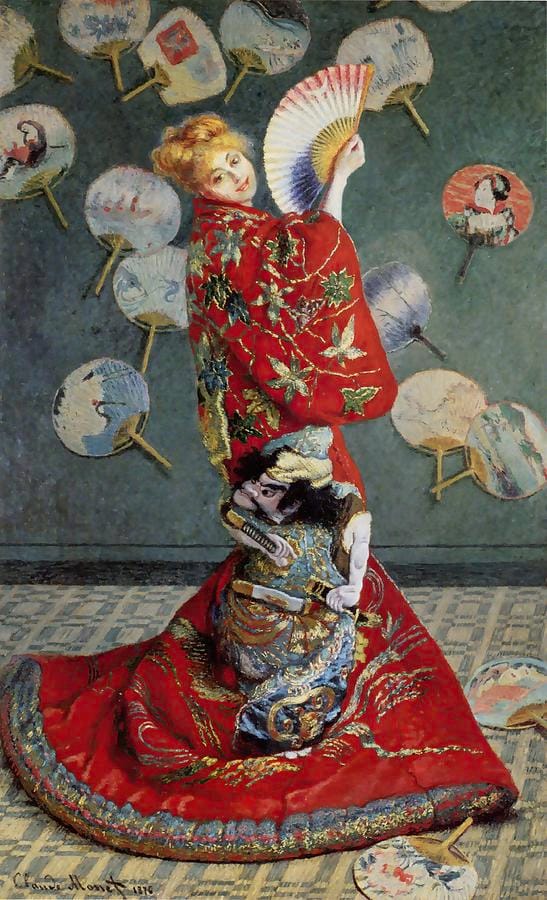 Camille Monet in Japanese Costume (1876) — Claude Monet, who owned more than two hundred Japanese prints.