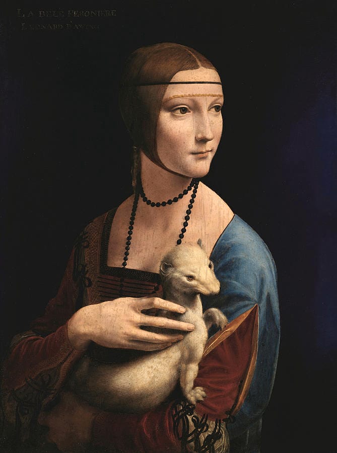 Lady with an Ermine (c. 1489–91) — Leonardo working out the turning pose two decades earlier