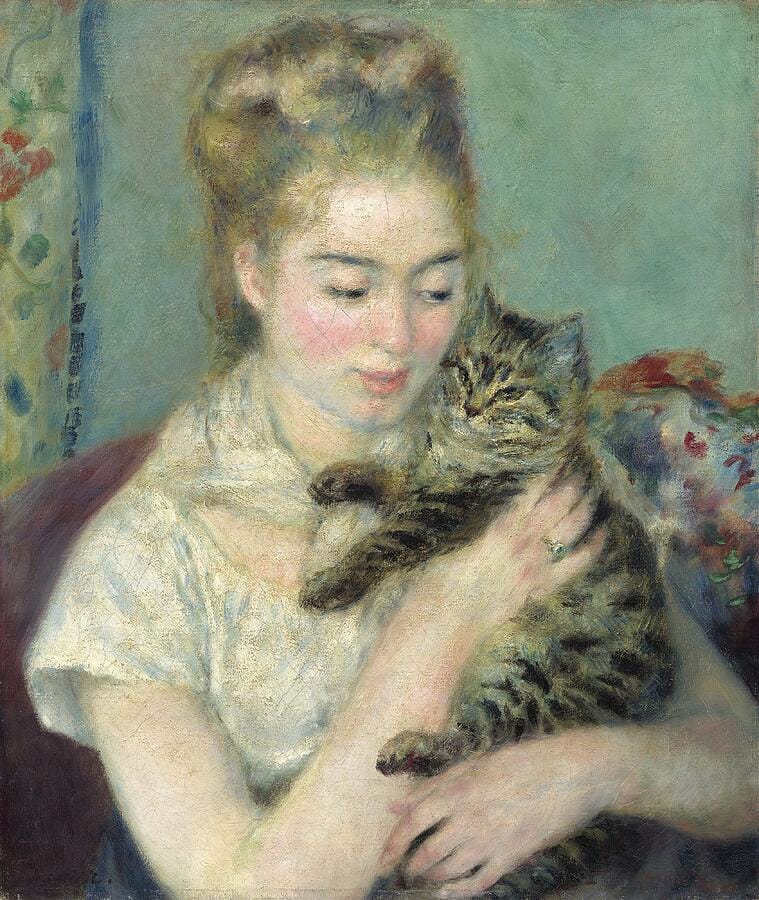 Woman with a Cat — Pierre-Auguste Renoir, c. 1875