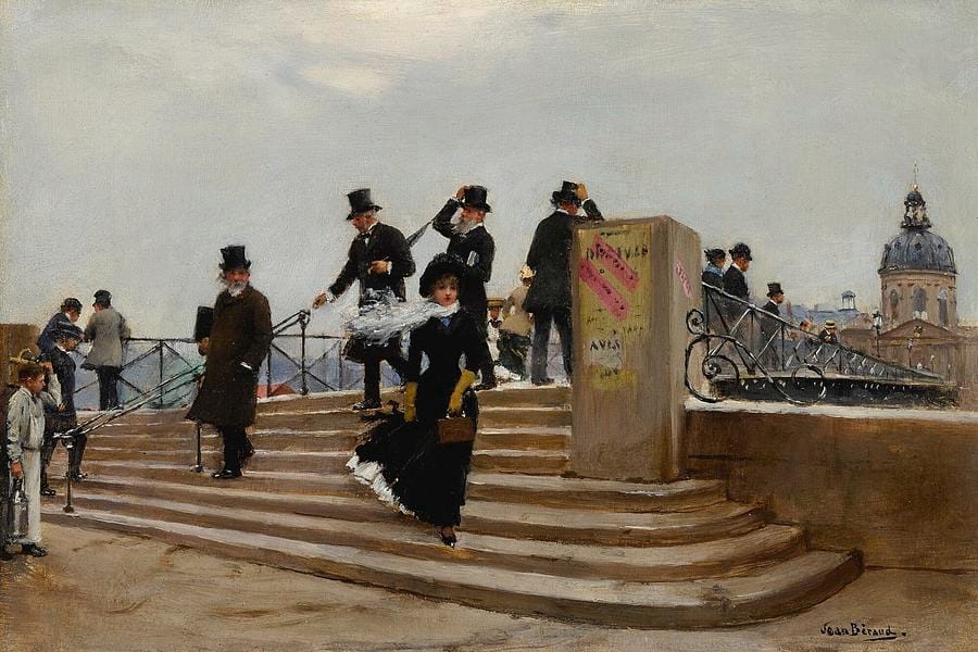 Le Pont des Arts par Grand Vent by Jean Béraud