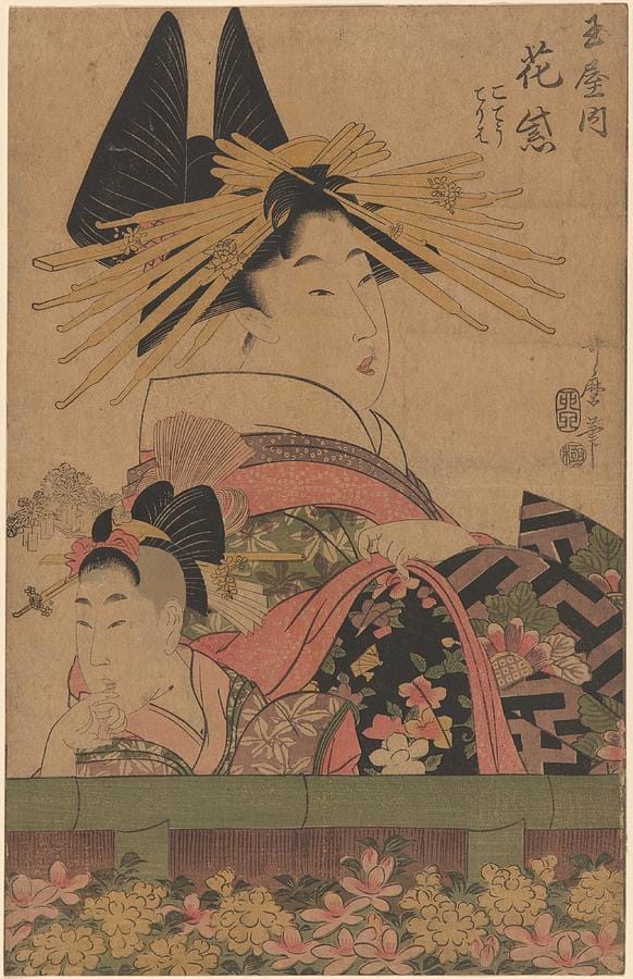 Portrait of the beauty Hanamurasaki of the Tamaya — Kitagawa Utamaro.