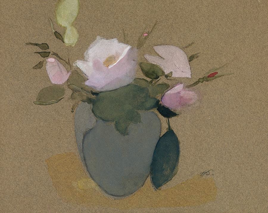 Roses in a Blue-Green Vase by Helene Schjerfbeck