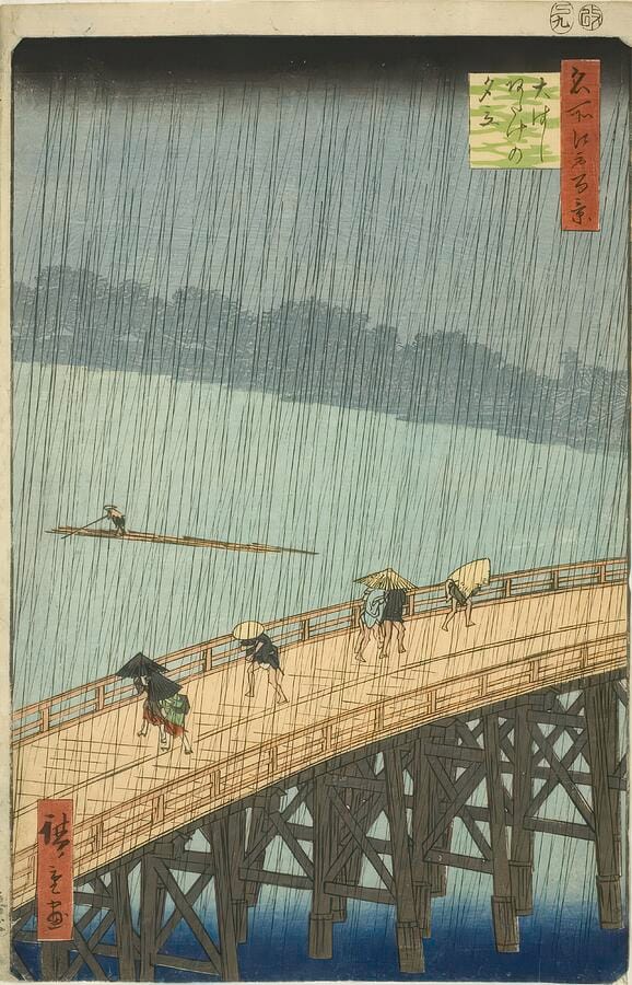 Sudden Shower over Shin-Ōhashi Bridge and Atake (1857) — Utagawa Hiroshige.