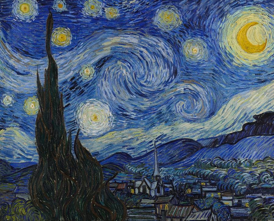 The Starry Night, 1889 — Vincent van Gogh. Painted from a window, a memory and an idea, not from the motif.