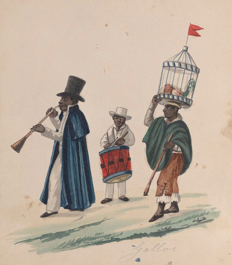 Two Musicians and a Man Carrying a Rooster by Francisco Fierro