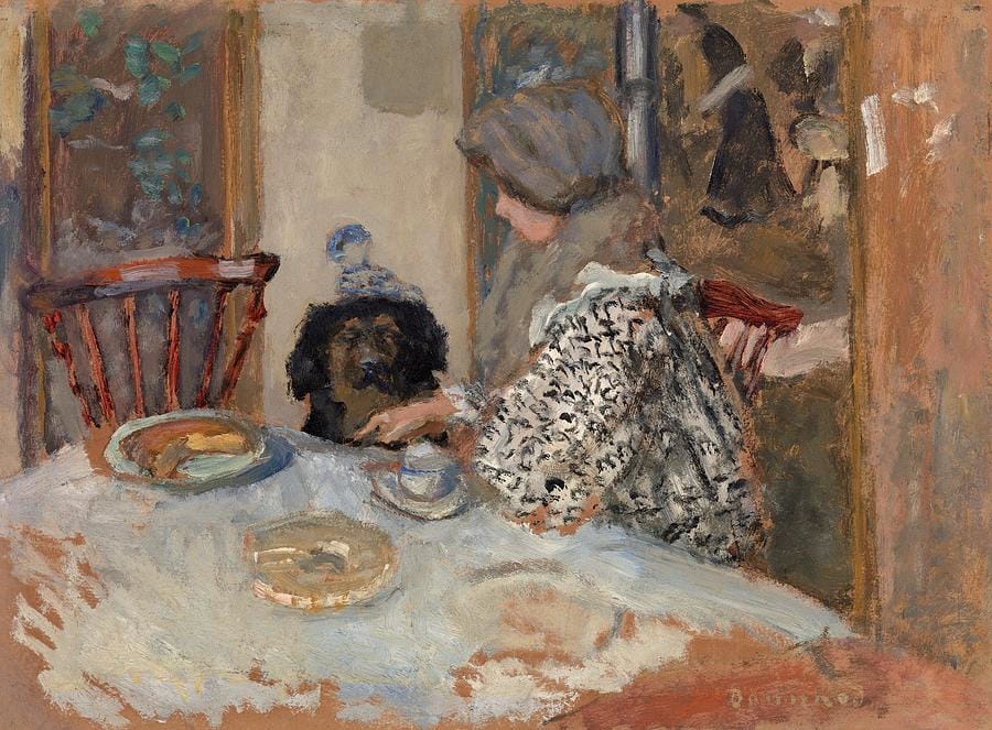Woman and Dog at Table by Pierre Bonnard