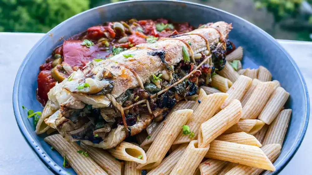 Morue Farcie à la Sicilienne (Alla Ghiotta), Cuisson Four à Pizza