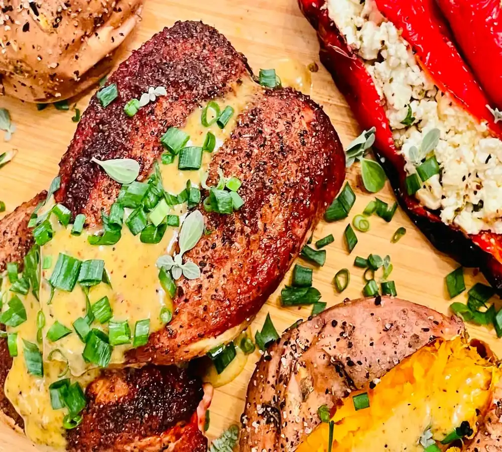 Poulet fumé au barbecue, émulsion de poivres et vinaigre