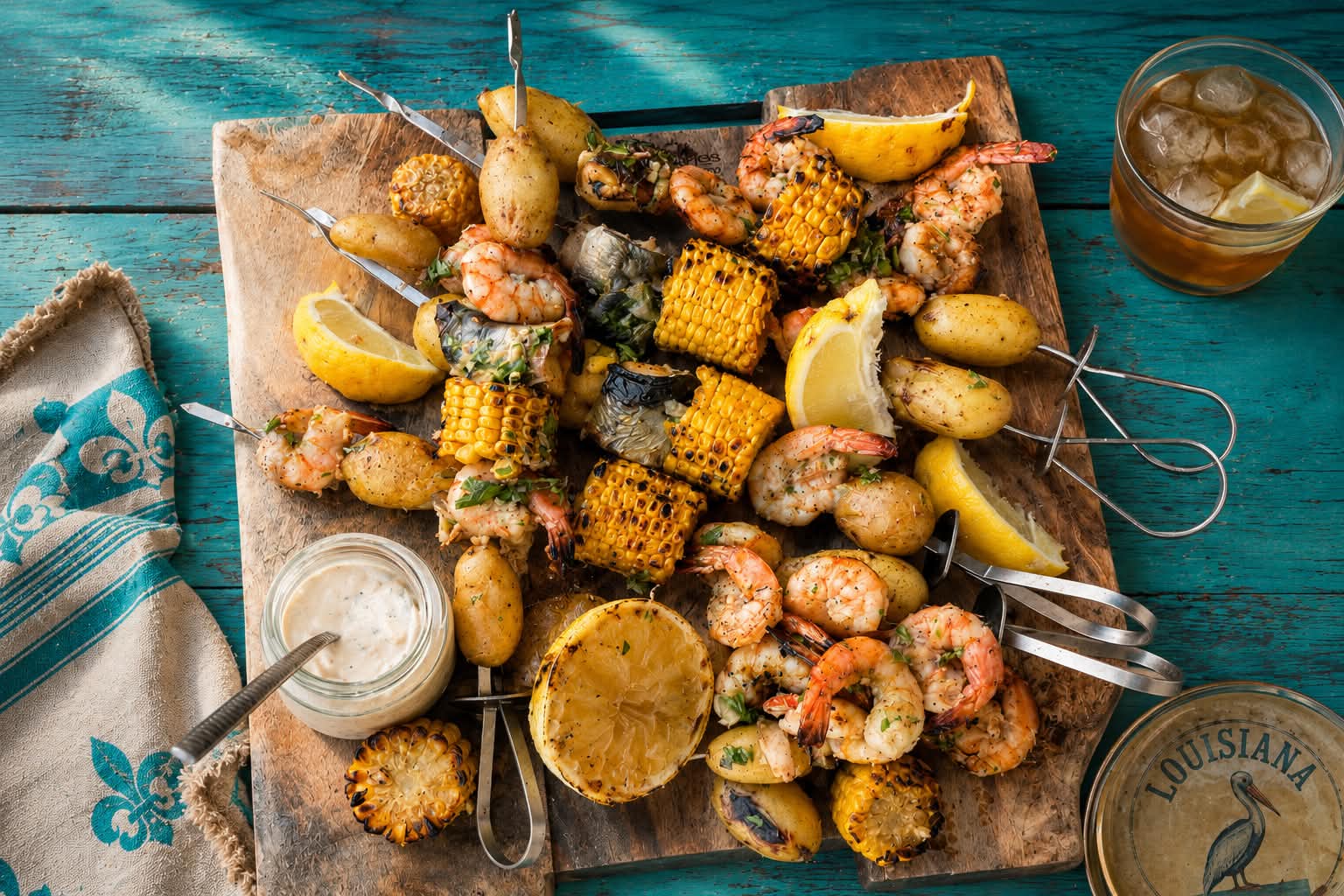 Brochettes de scampis et maquereaux grillés en mode Louisiane