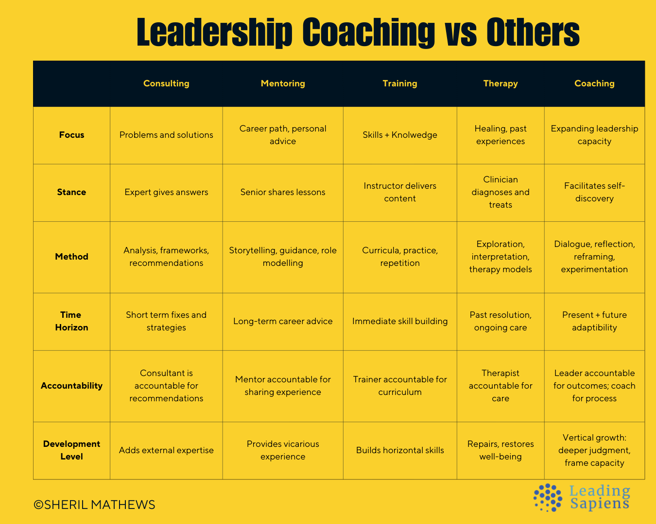 Leadership coaching compared to other options.