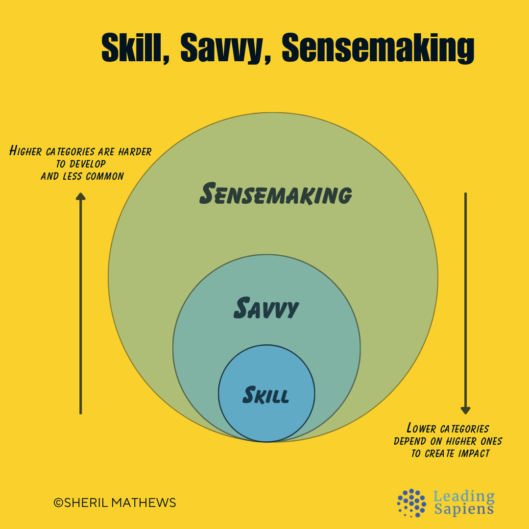 Sensemaking and Savvy are much harder to develop than just Skill