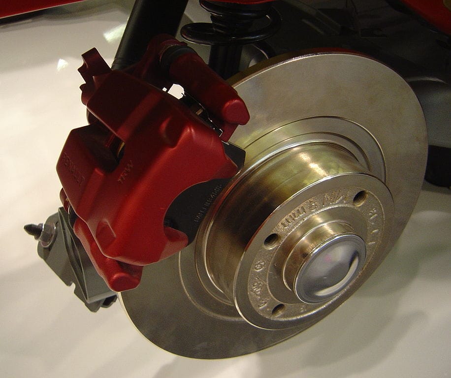 Close-up of a disc brake. Copyright © 2005 David Monniaux