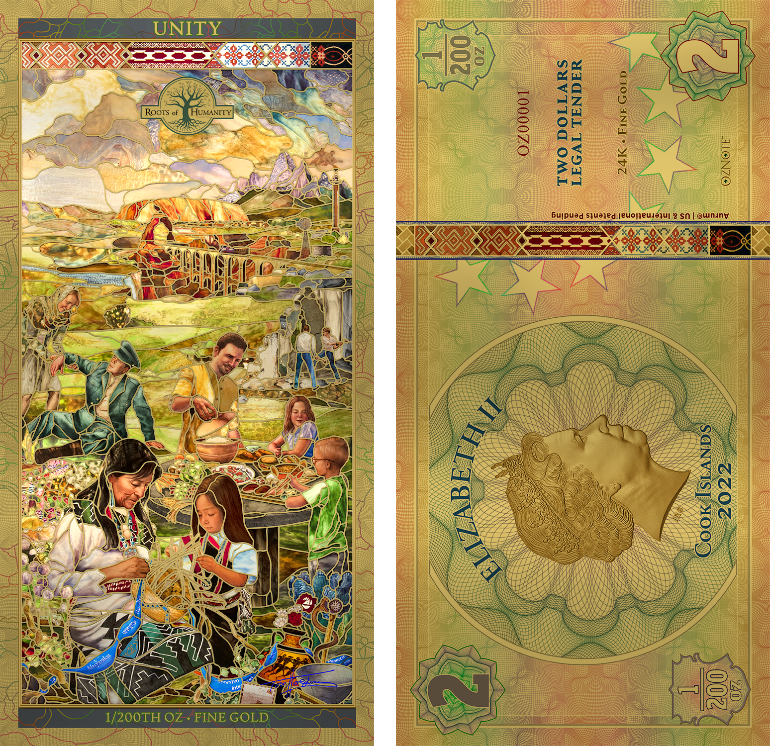 2021 Unity Panel 1/200th oz Gold Note - Roots of Humanity 
