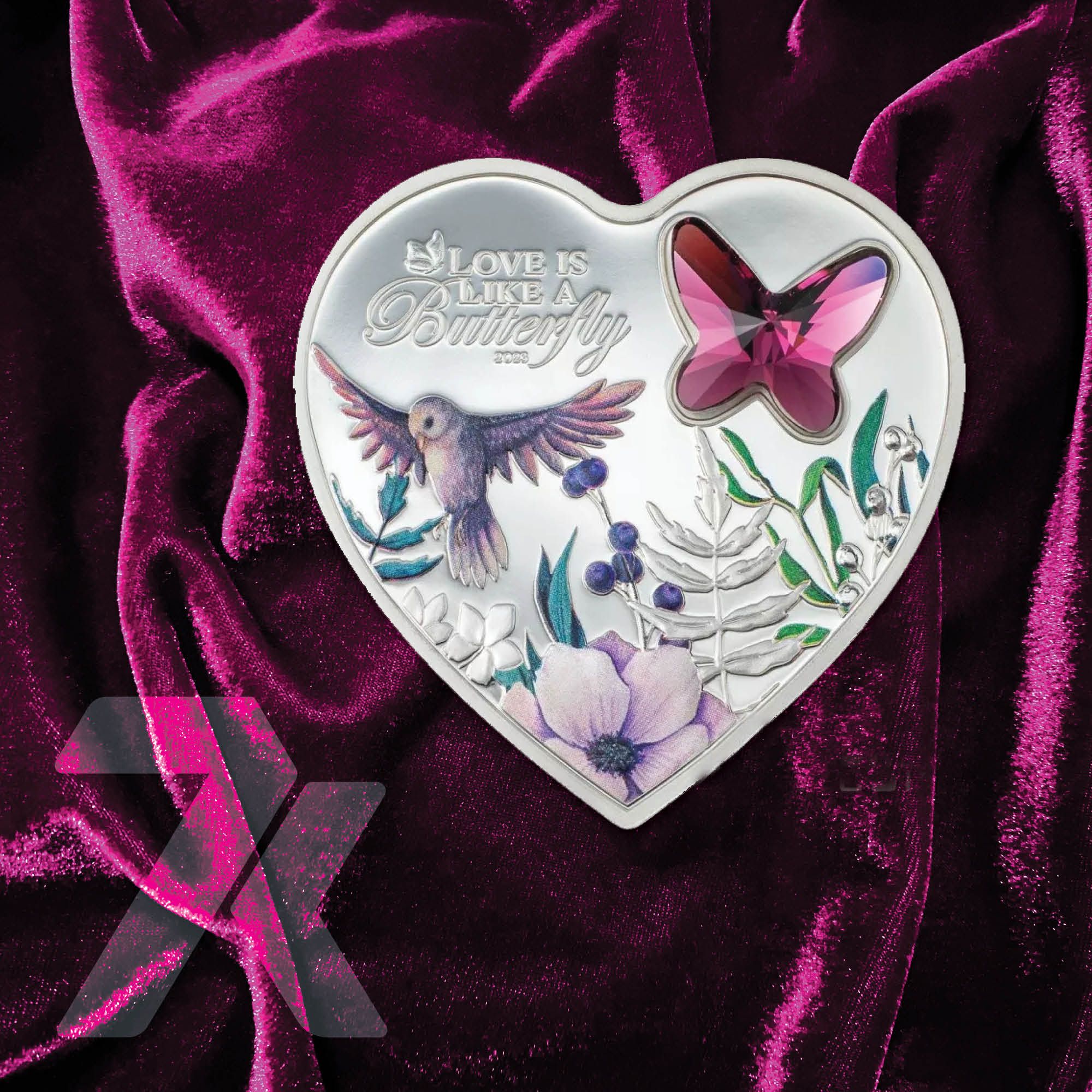 2023 Silver Hearts Brilliant Love Butterfly 20 gram Silver Coin