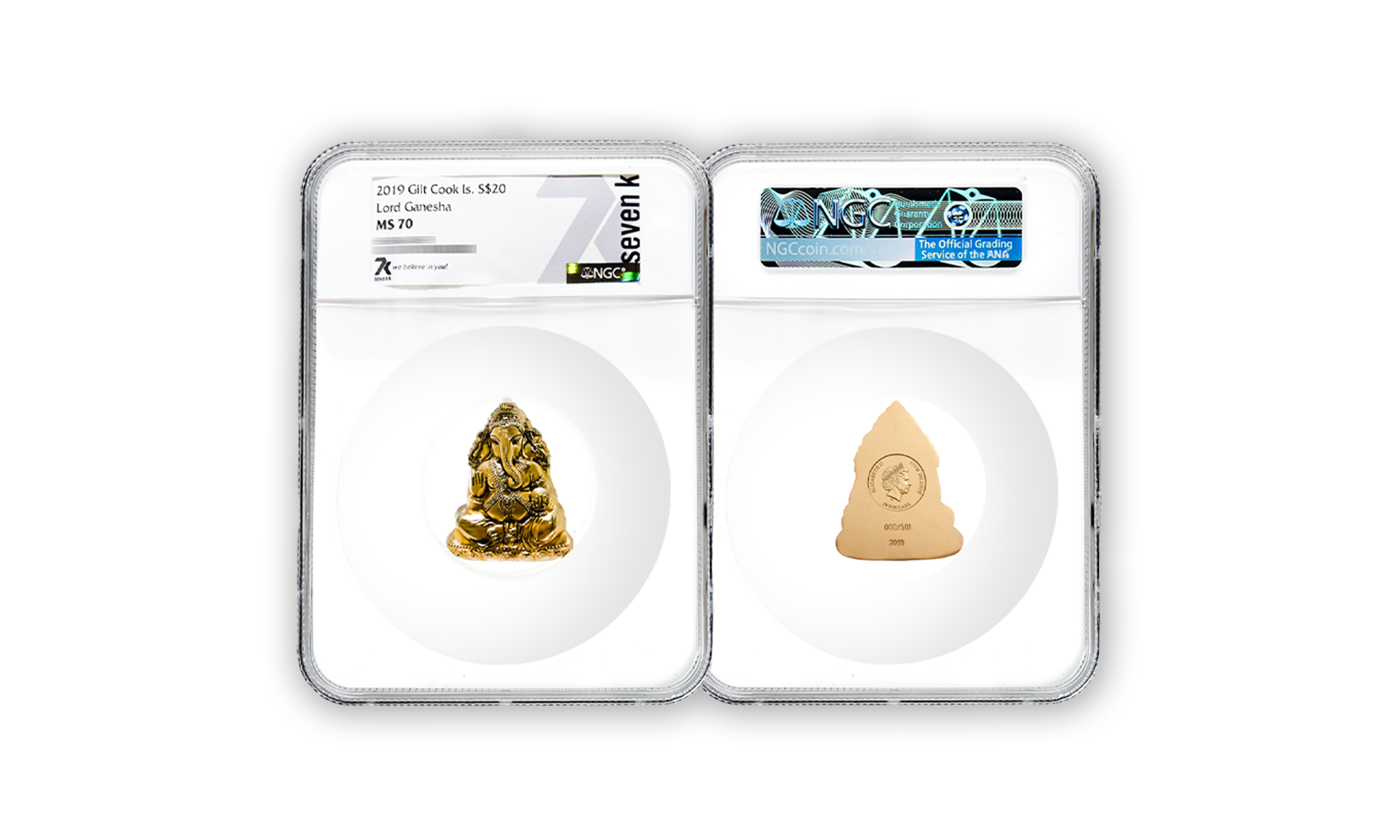 2019 Spiritual Art Lord Ganesha Gilded 3 oz Silver Coin MS70