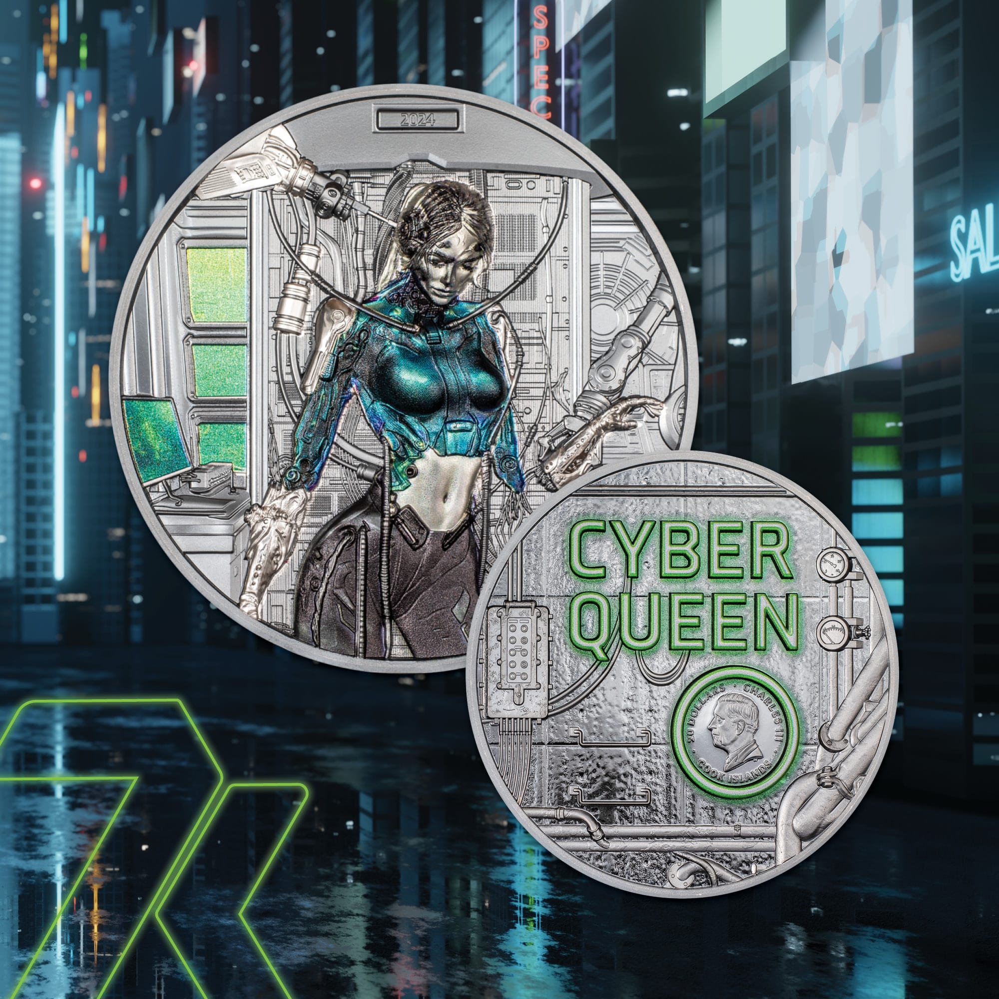 2024 Cyber Queen – Rebirth 3-oz silver coin PF70 & PF69