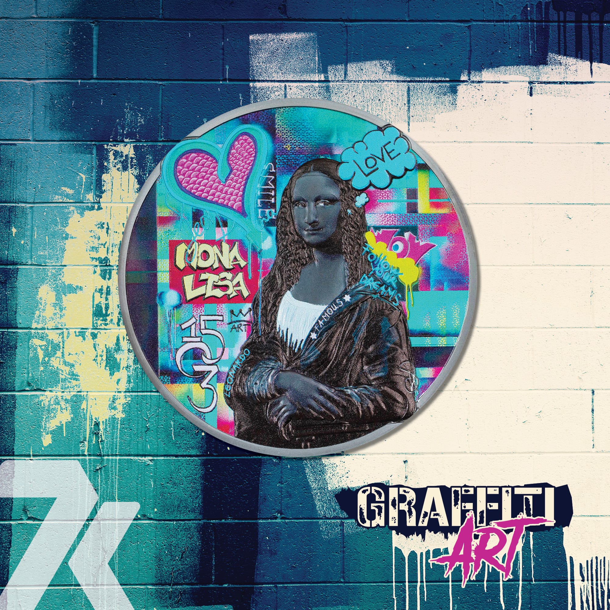 2023 Graffiti Art – Mona Lisa 3-oz, black-proof silver coin MS70