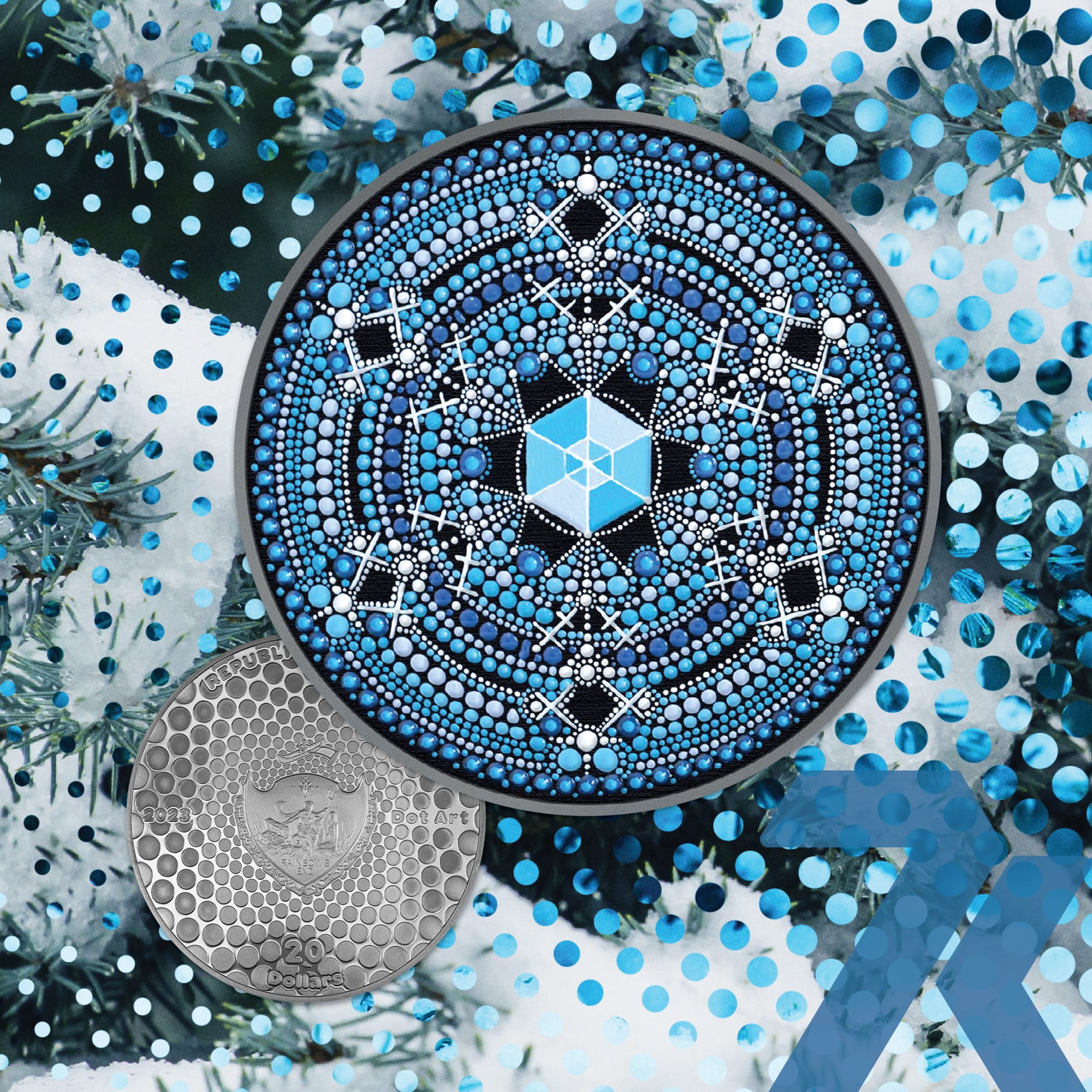 2023 Dot Art Four Seasons – Winter Flower Mandala 3-oz silver coin PF70