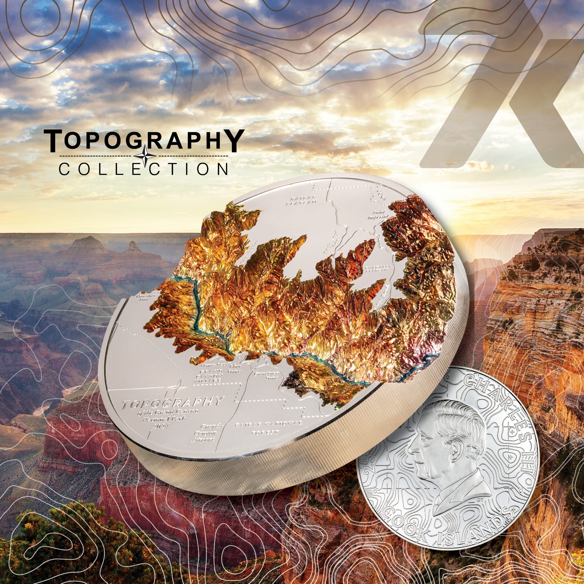 2024 Topography – Grand Canyon 1-kilo silver coin PF70 & PF69