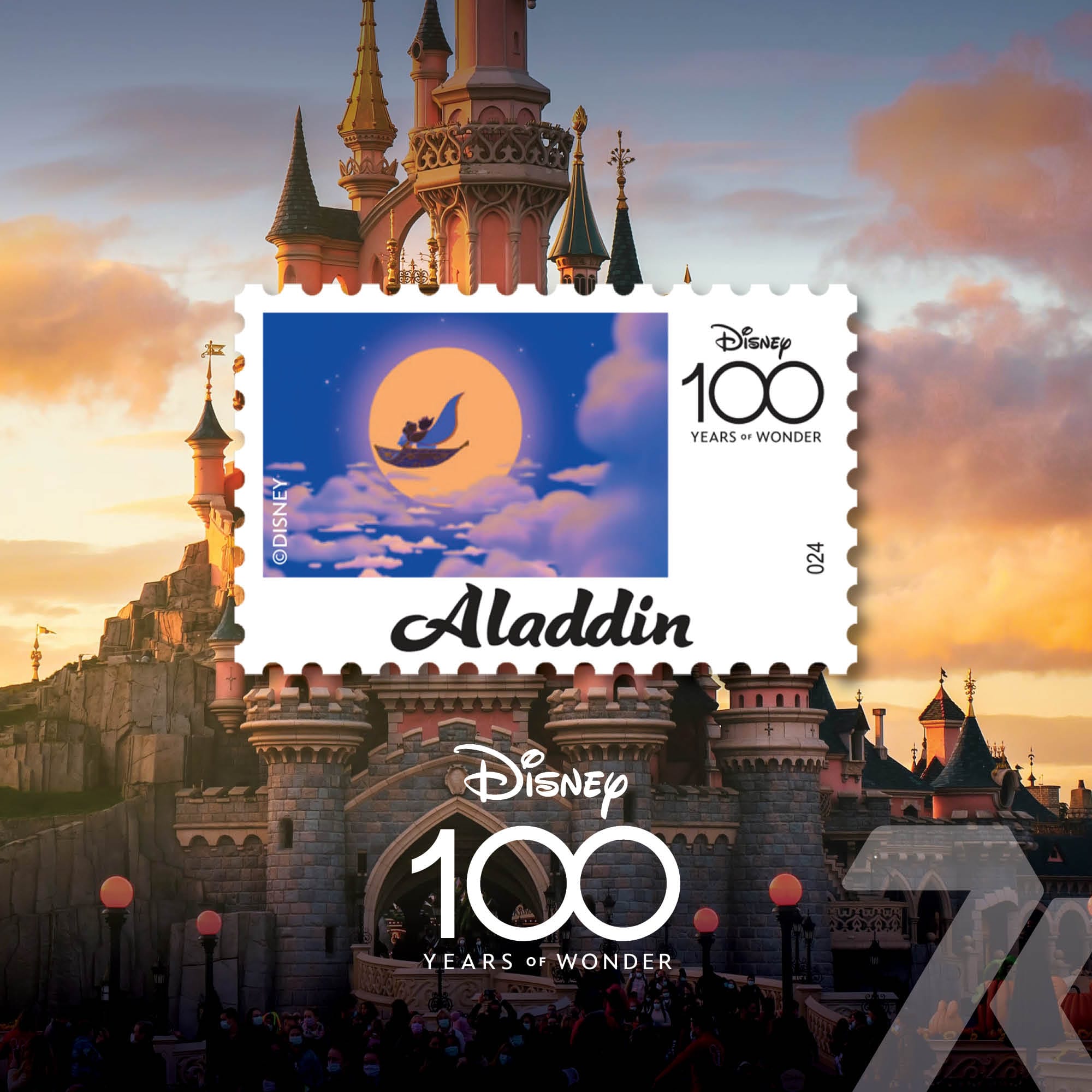 2023 Disney Stamp – Aladdin 1-oz silver coin PF10 & PF9.9