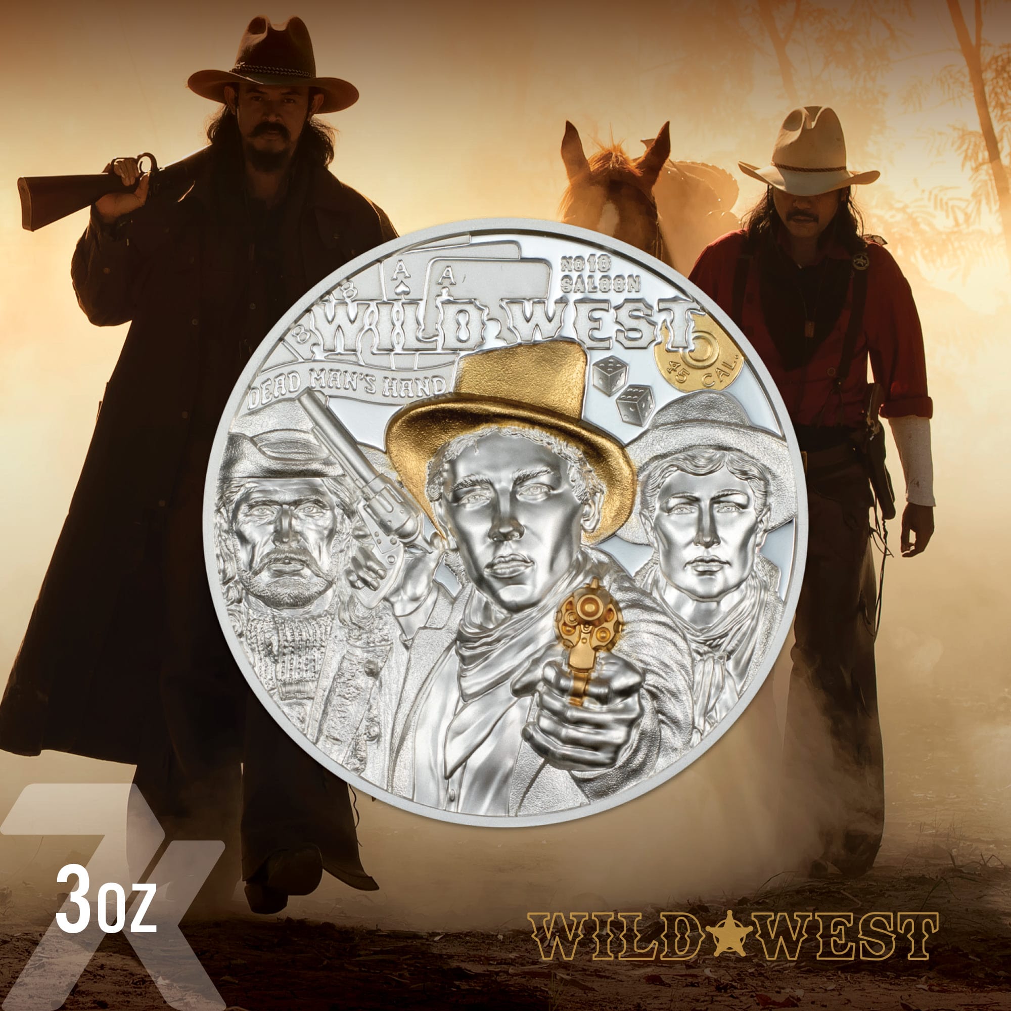 2024 Legends – Wild West 3-oz silver PF70 & PF69