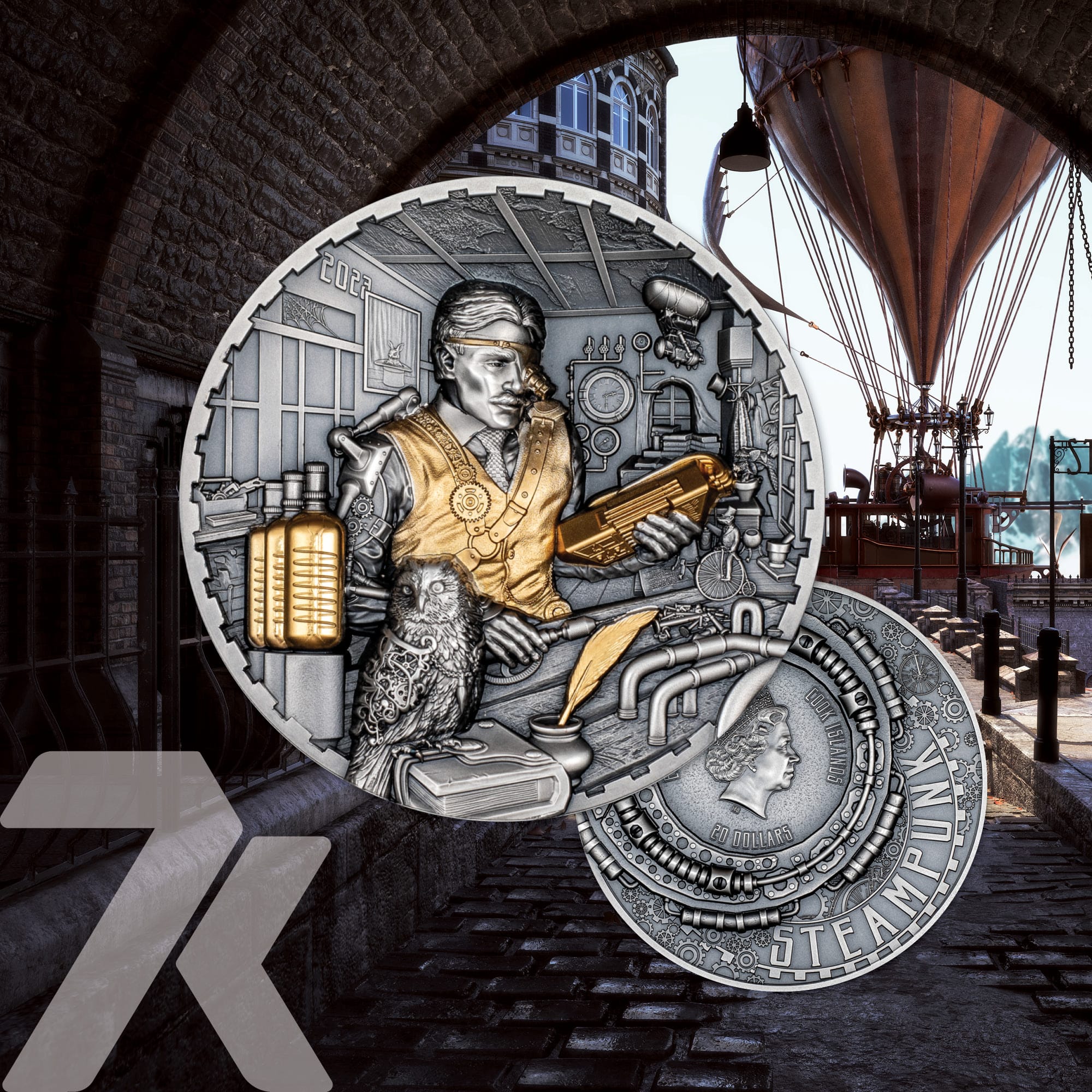 2023 Steampunk – Science Lab Gilded 3-oz silver MS70