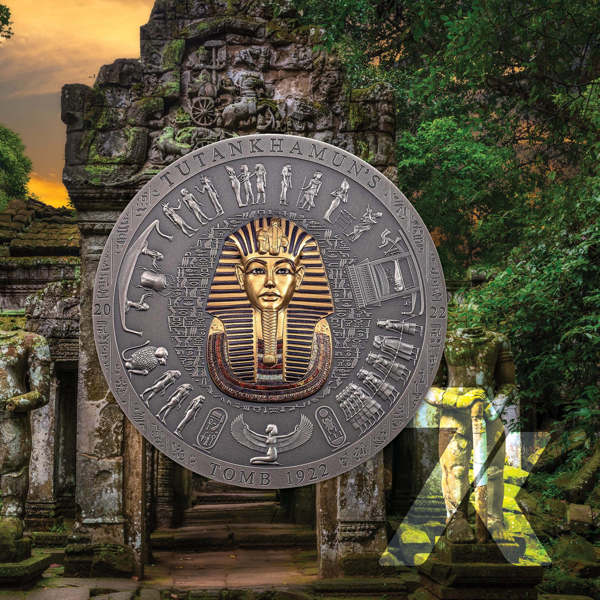 2022 Archeology & Symbolism – Tutankhamun's Tomb partially gilded 3-oz silver MS70 