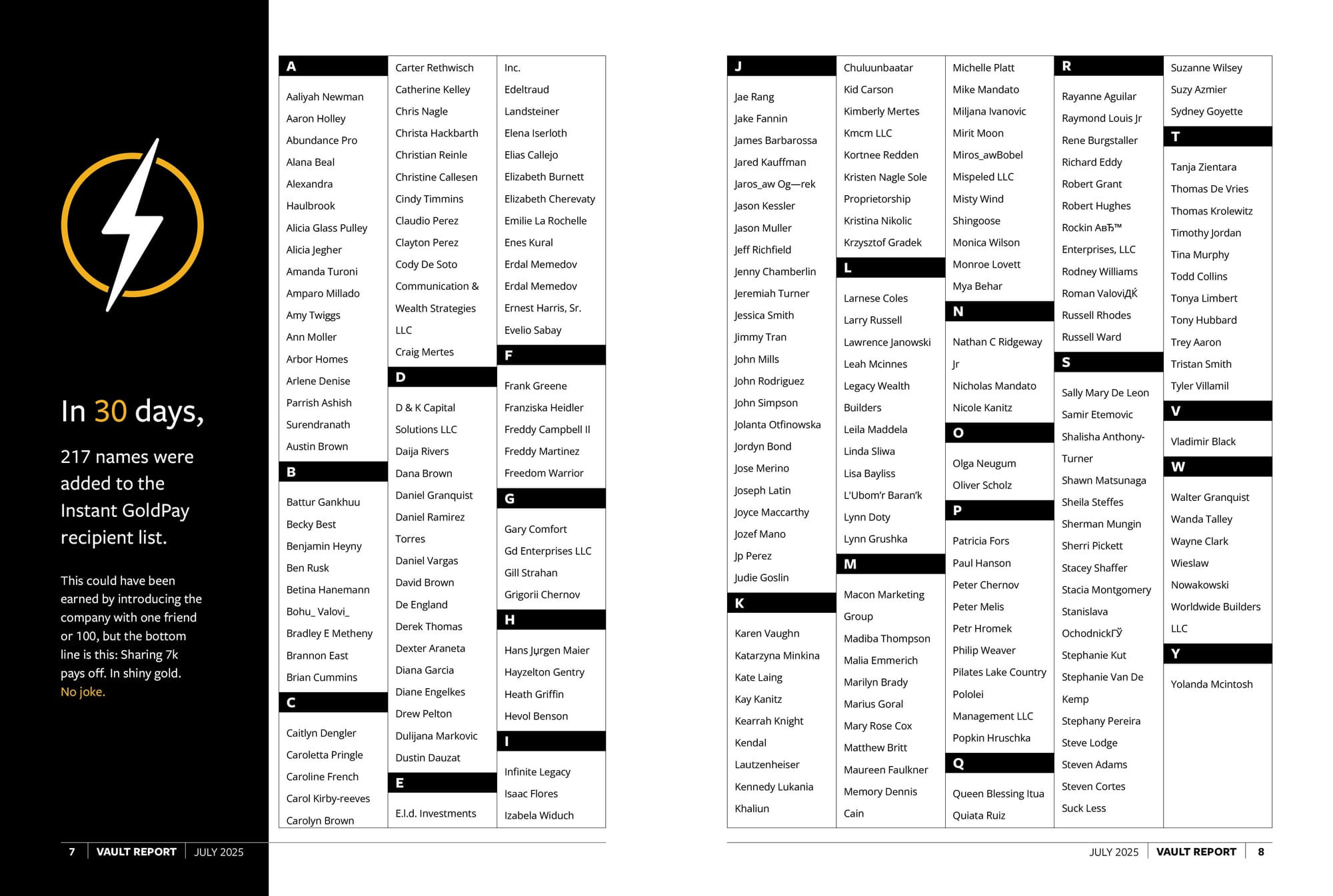 July 2025 Vault Report