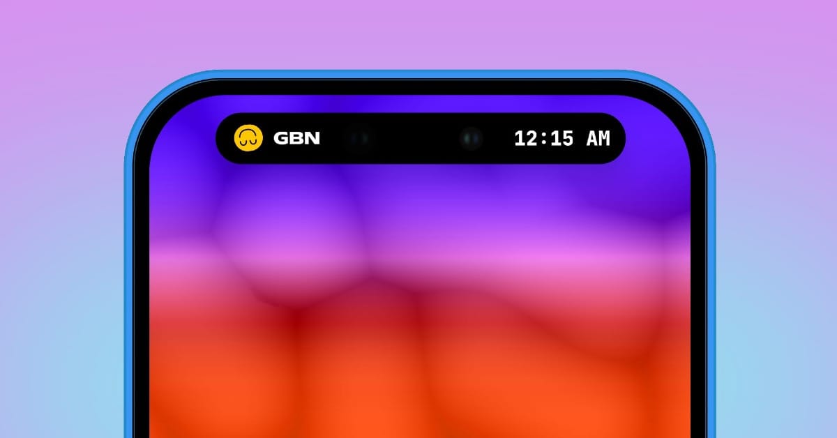 The Dynamic Island recreated in After Effects on a colorful gradient by Good Boy Ninja