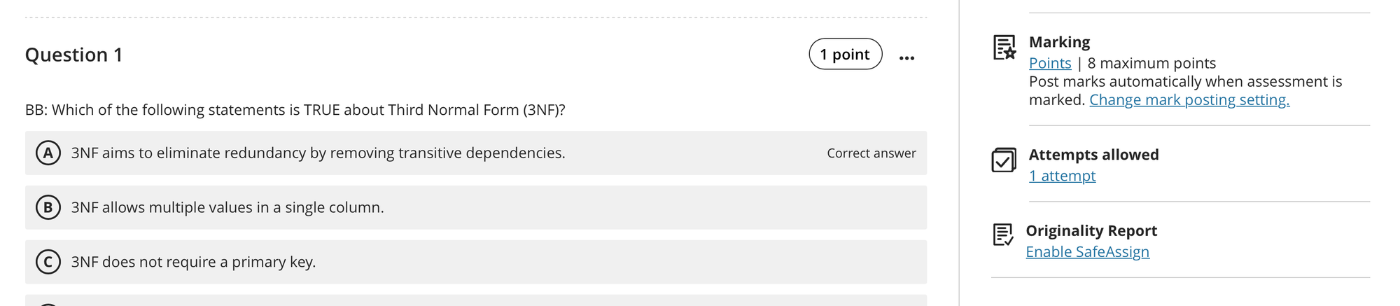 Screenshot of some questions in Blackboard.