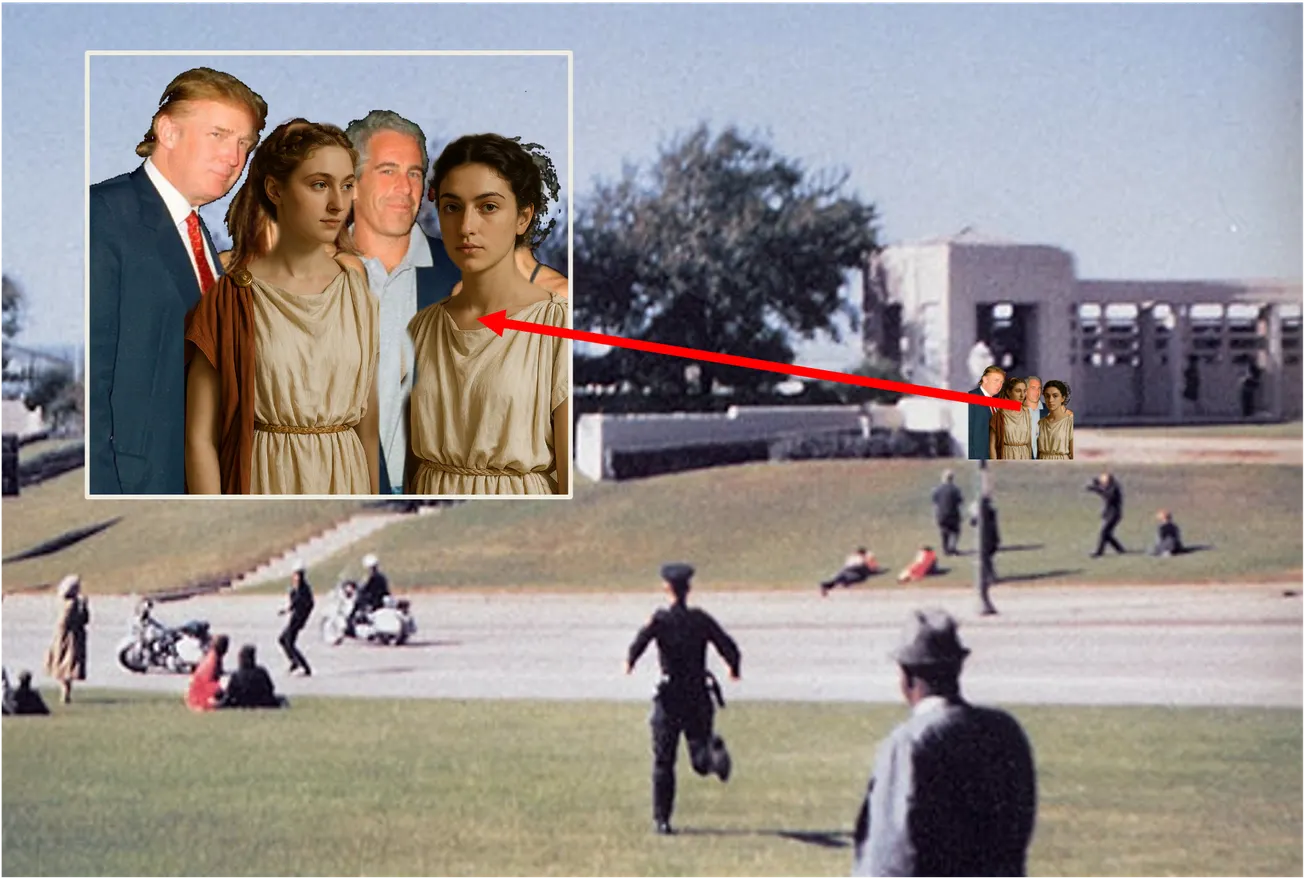 New Zapruder film captures Trump and Epstein with Two Corinthians on Grassy Knoll.