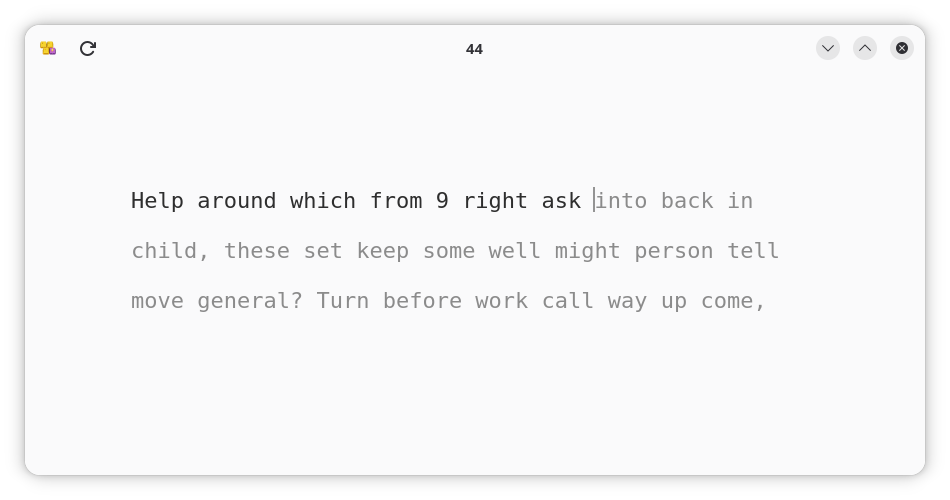 The Keypunch app window with text being typed and a timer running at the top of the window.