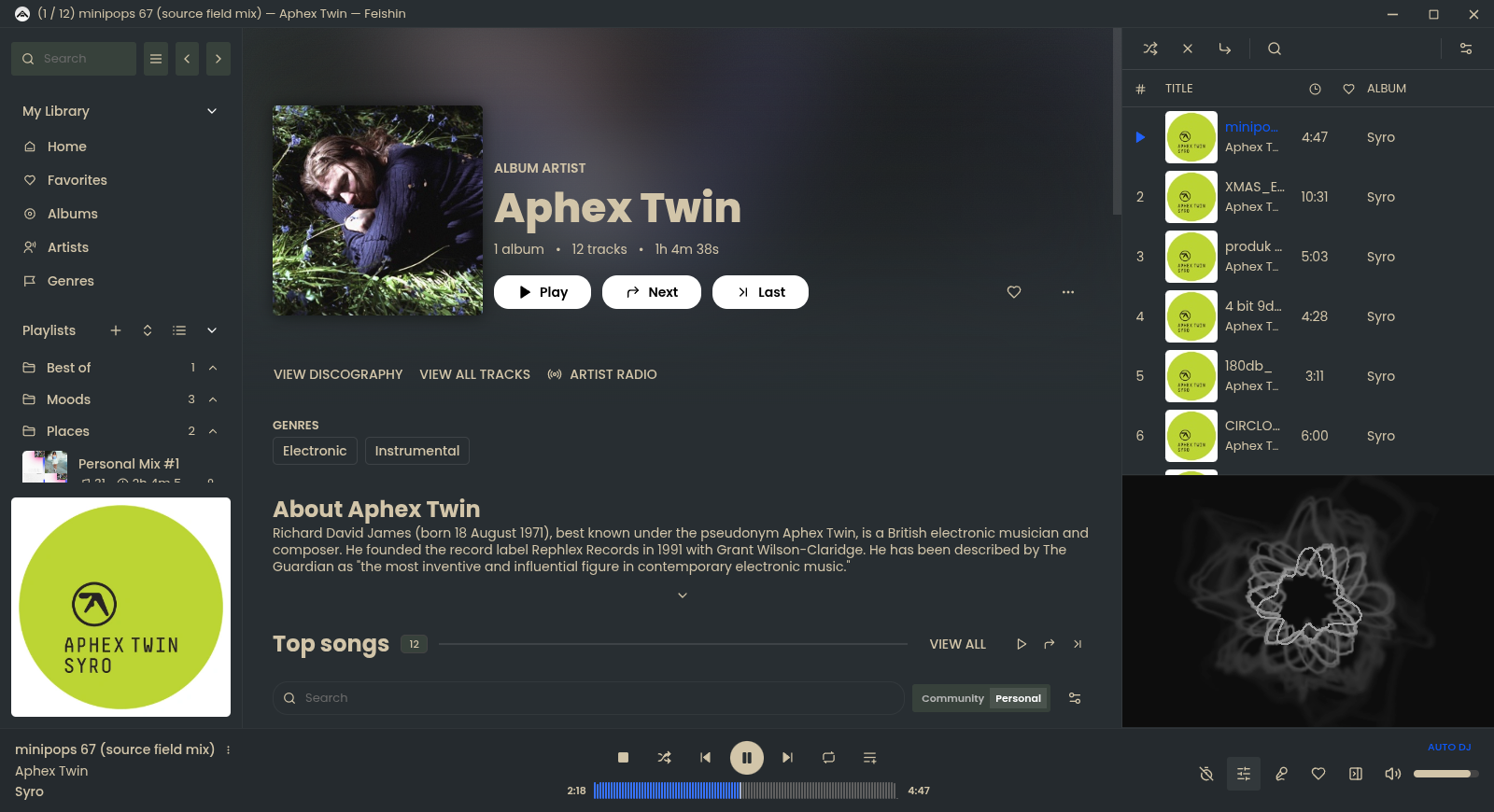 The Feishin app with the Everforest Dark theme applied.