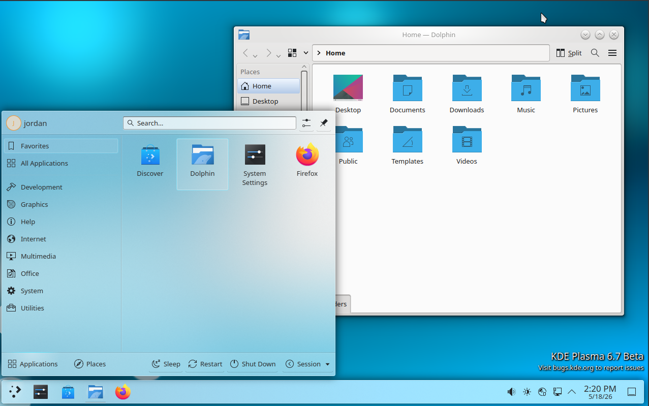 The Air theme in KDE Plasma 6.7 beta.