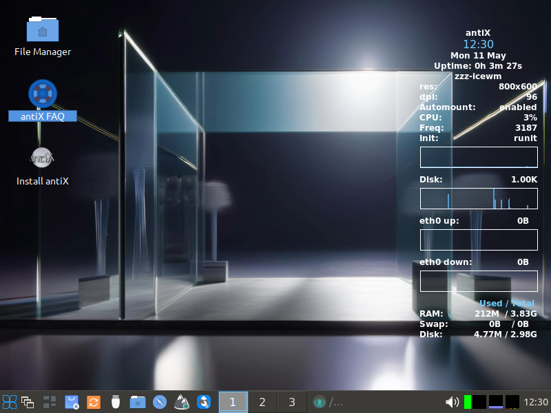 The antiX live boot desktop.