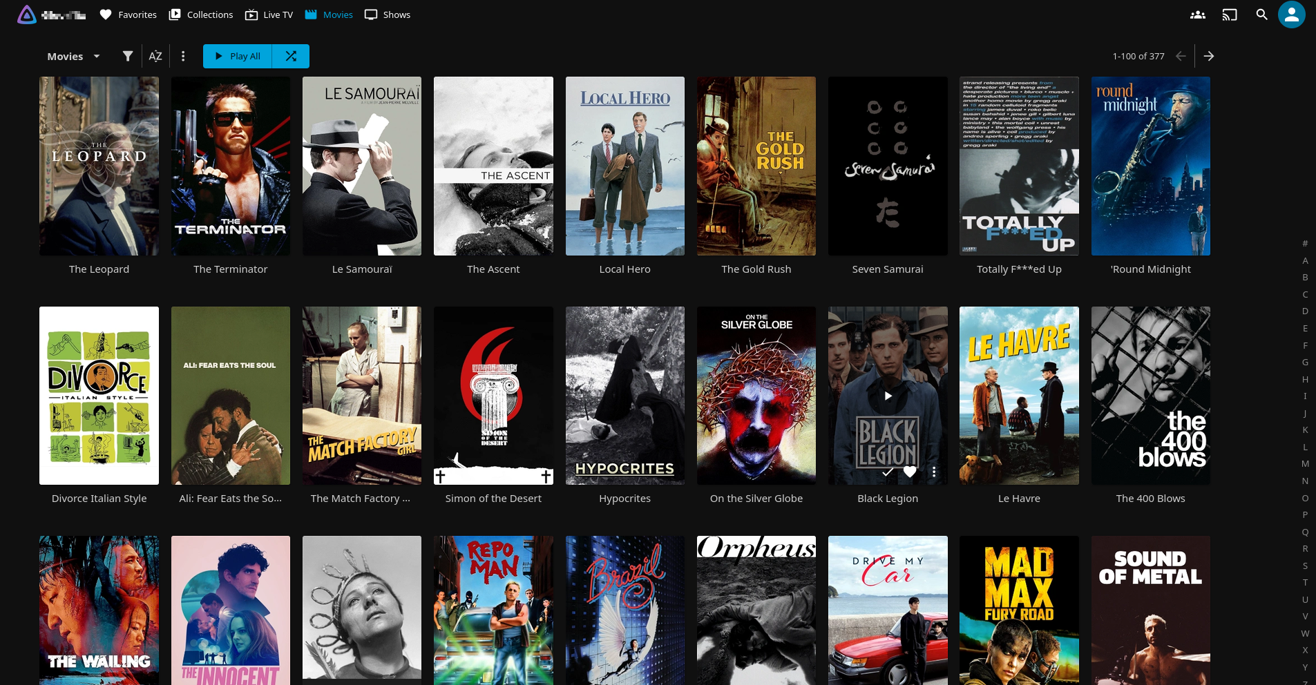 The Jellyfin web app showing an overhauled "Experimental" theme.