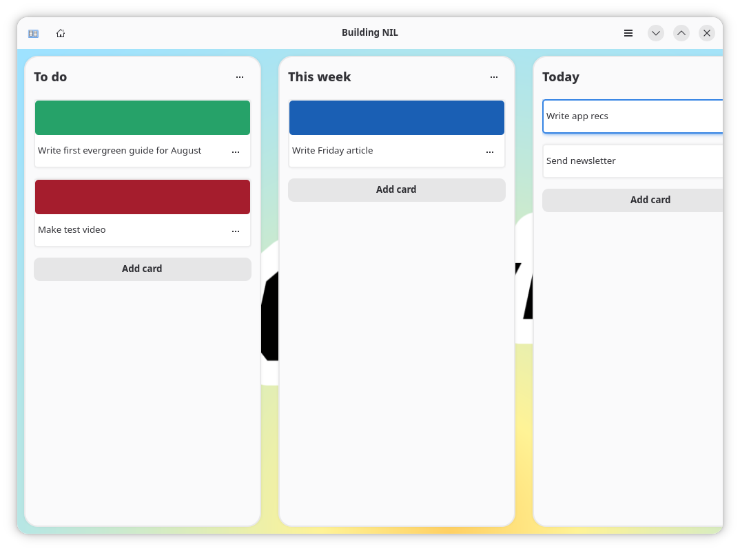 The Progress app window showing a series of kanban lists labeled "To do," "This week," and "Today."