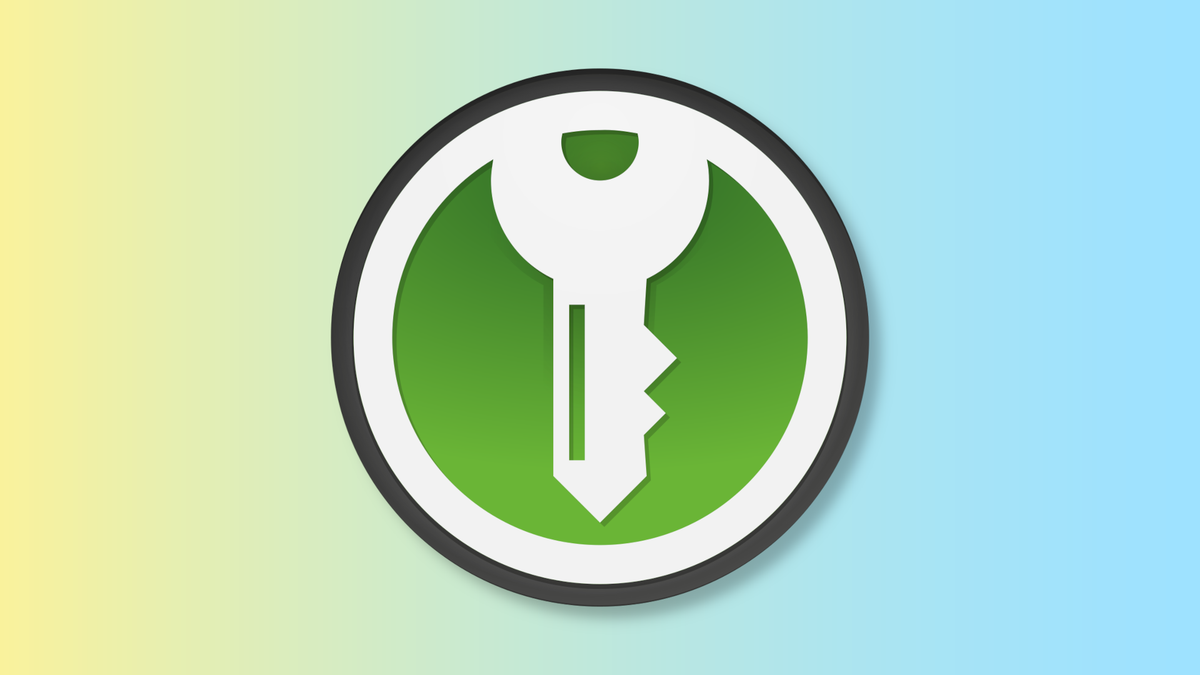 The KeePassXC logo, which features a key outlined against a green circle, over a yellow-to-blue gradient.