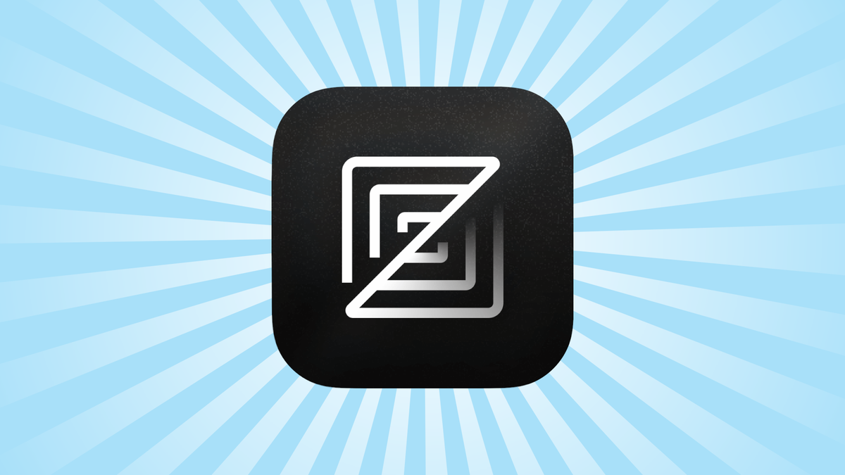 The Zed code editor app icon on a blue sun ray pattern.
