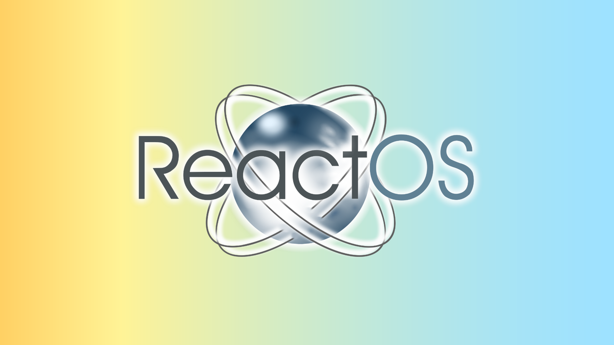 The ReactOS logo on a yellow-to-blue gradient.
