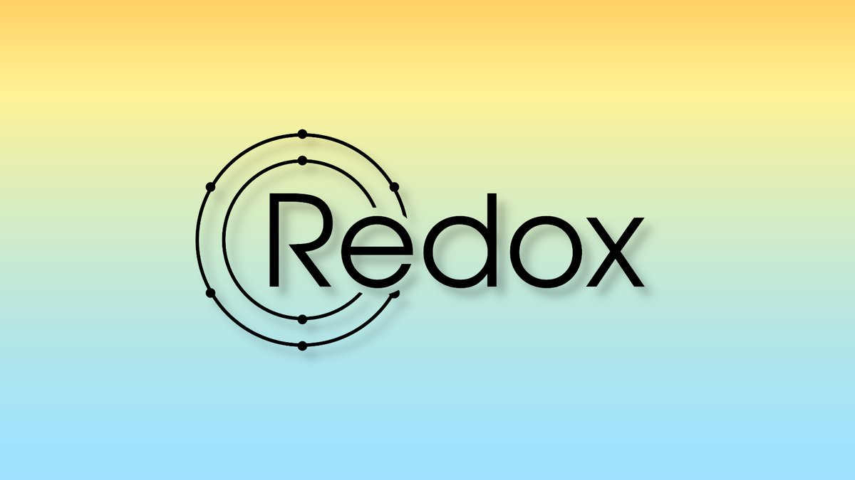 The Redox OS logo on a yellow-to-blue horizontal gradient background.