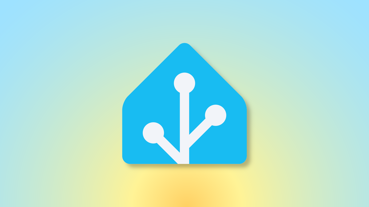 The Home Assistant logo on a yellow-to-blue sunrise gradient background.